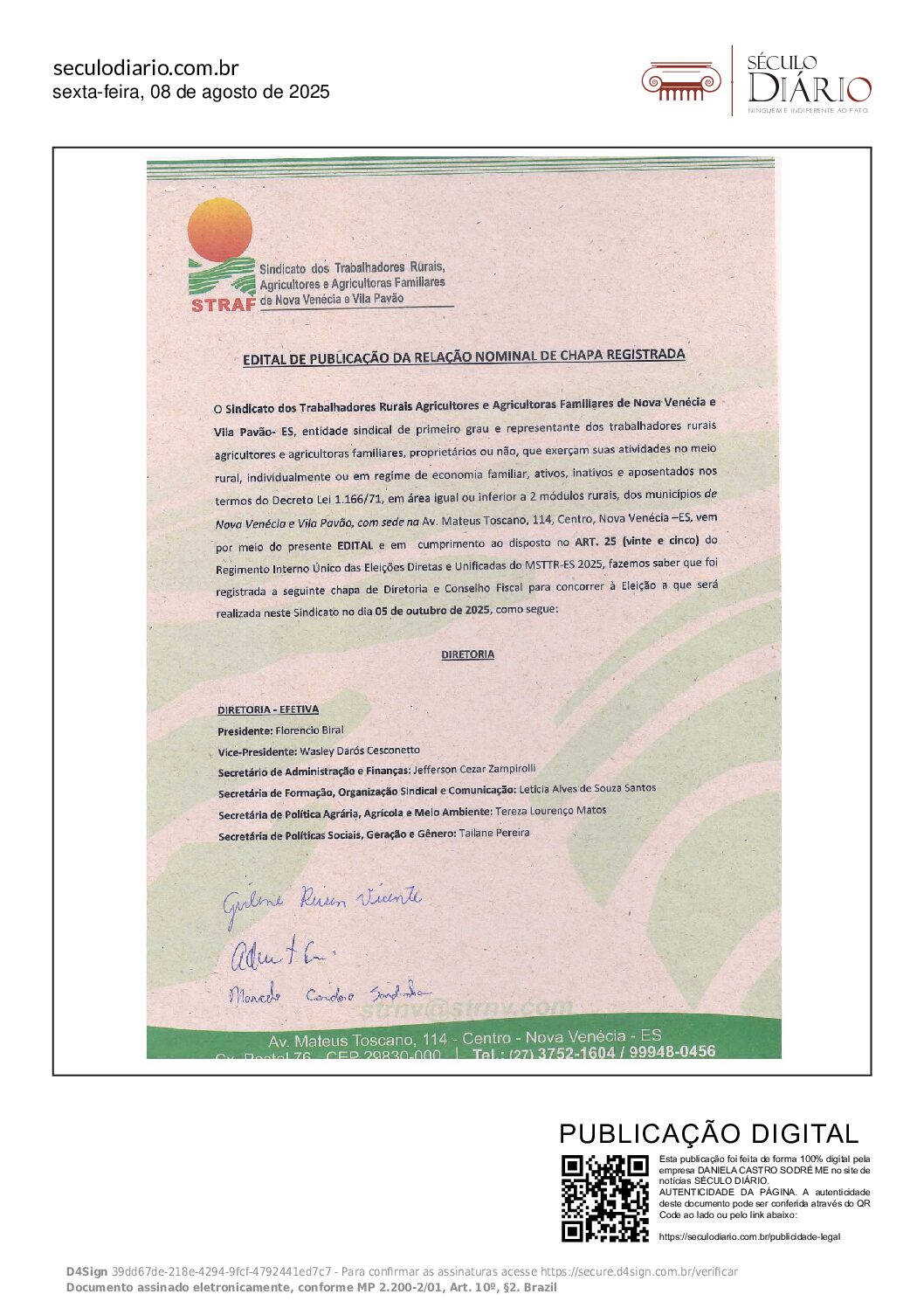 EDITAL DE PUBLICAÇÃO DE CHAPA REGISTRADA