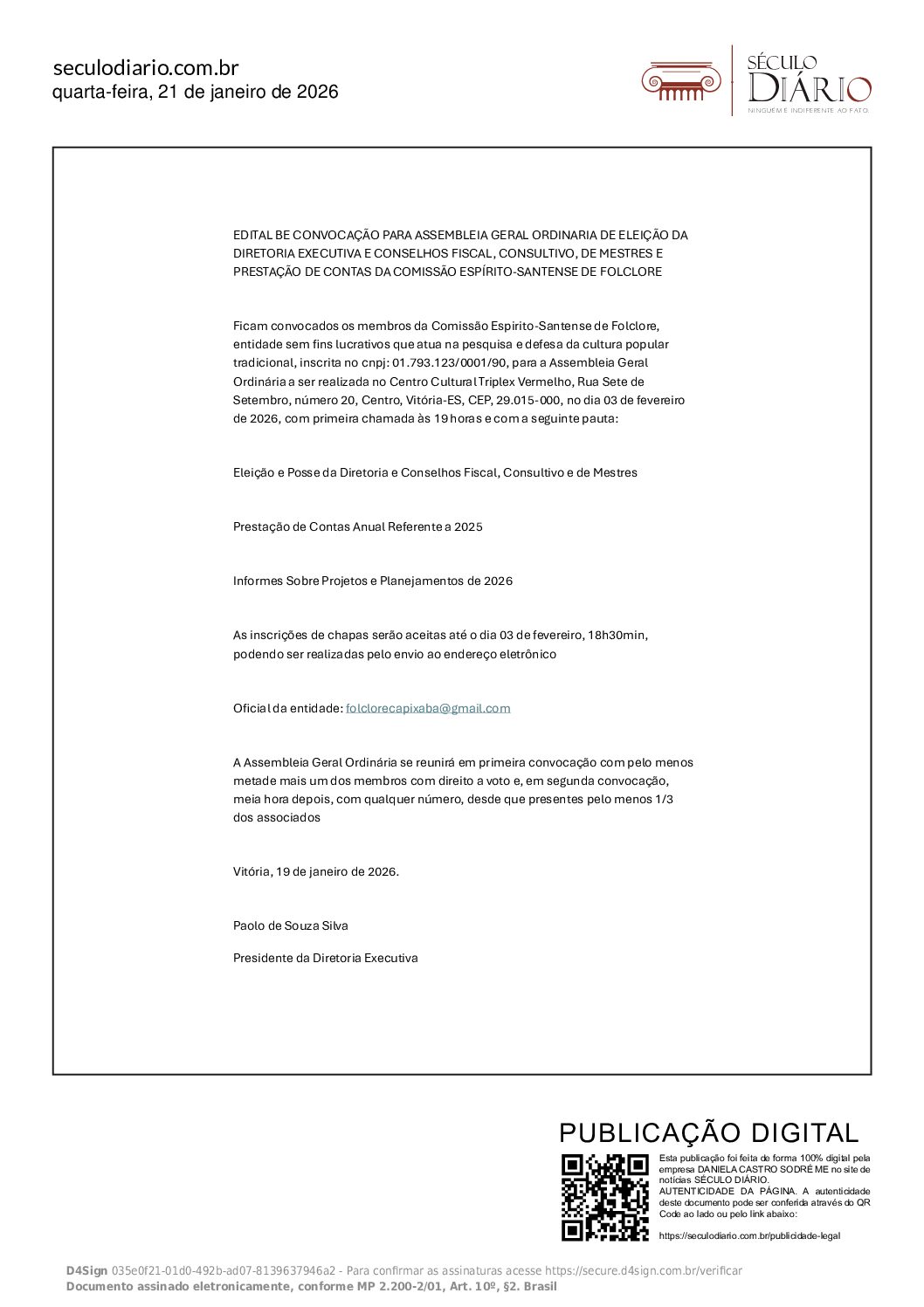 EDITAL DE CONVOCAÇÃO ASSEMBLEIA GERAL ORDINÁRIA – CESF