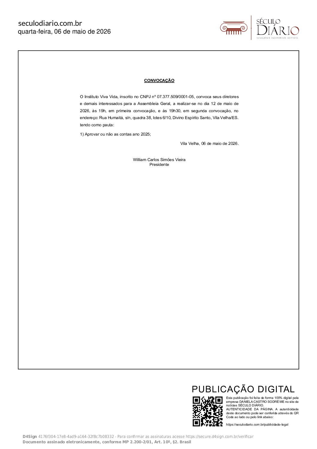 CONVOCAÇÃO PARA ASSEMBLEIA GERAL